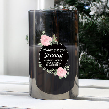 Personalised Floral Smoked Glass LED Candle