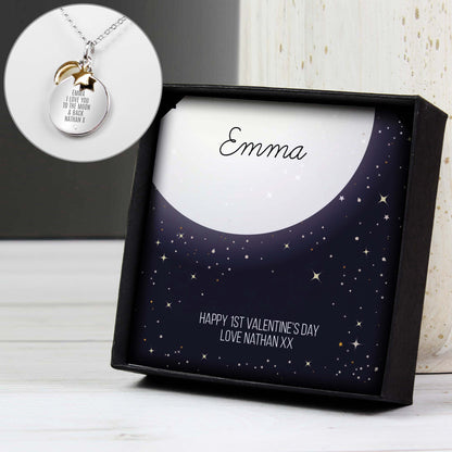 Personalised Sentiment Moon & Stars Sterling Silver Necklace and Box